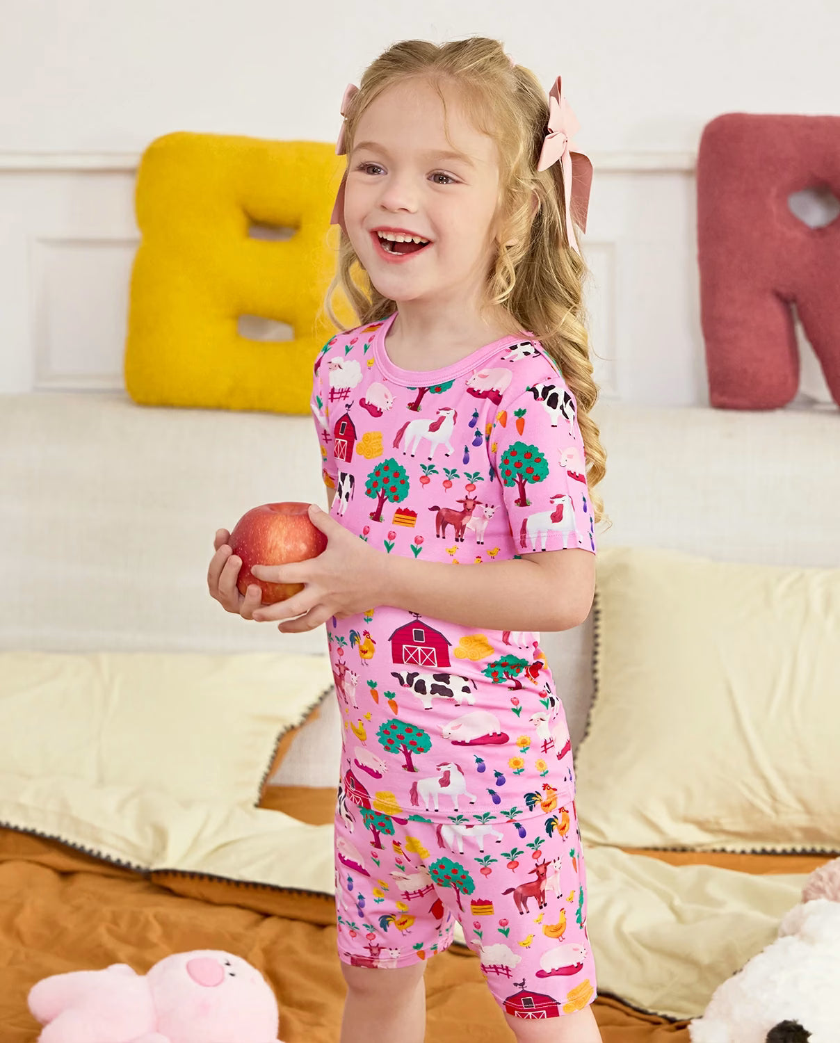 Busy Farm Short Two-Piece Pajama Set, busy farm bamboo short two piece pjs lifestyle 05