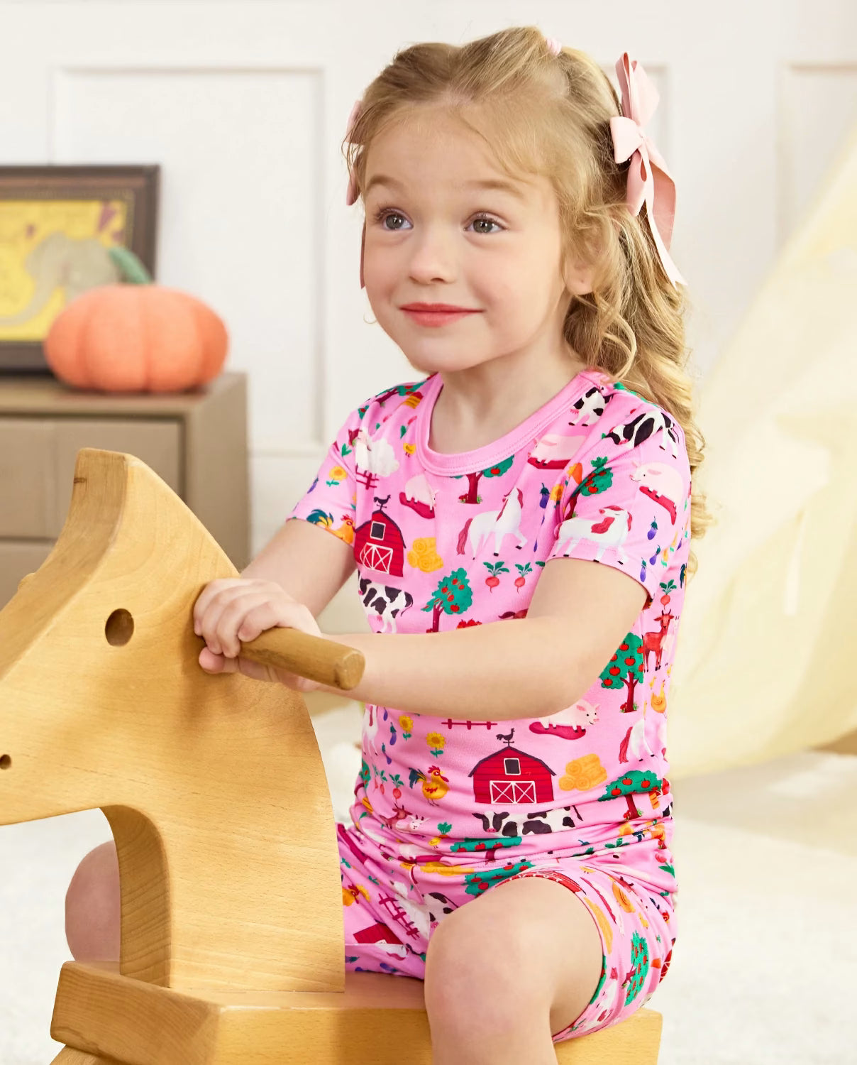 Busy Farm Short Two-Piece Pajama Set, busy farm bamboo short two piece pjs lifestyle 06