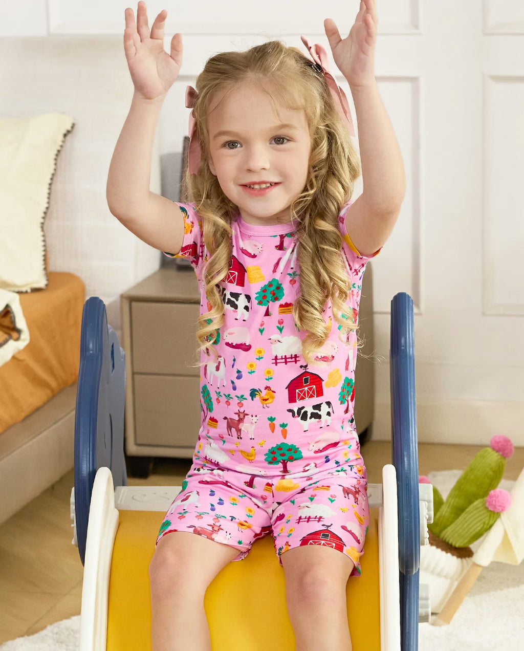 Busy Farm Short Two-Piece Pajama Set, busy farm bamboo short two piece pjs lifestyle 07