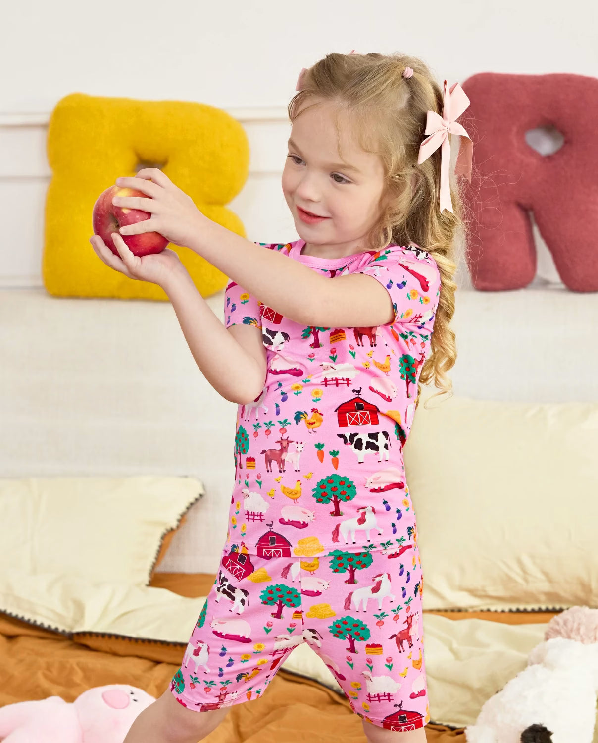 Busy Farm Short Two-Piece Pajama Set, busy farm bamboo short two piece pjs lifestyle 09