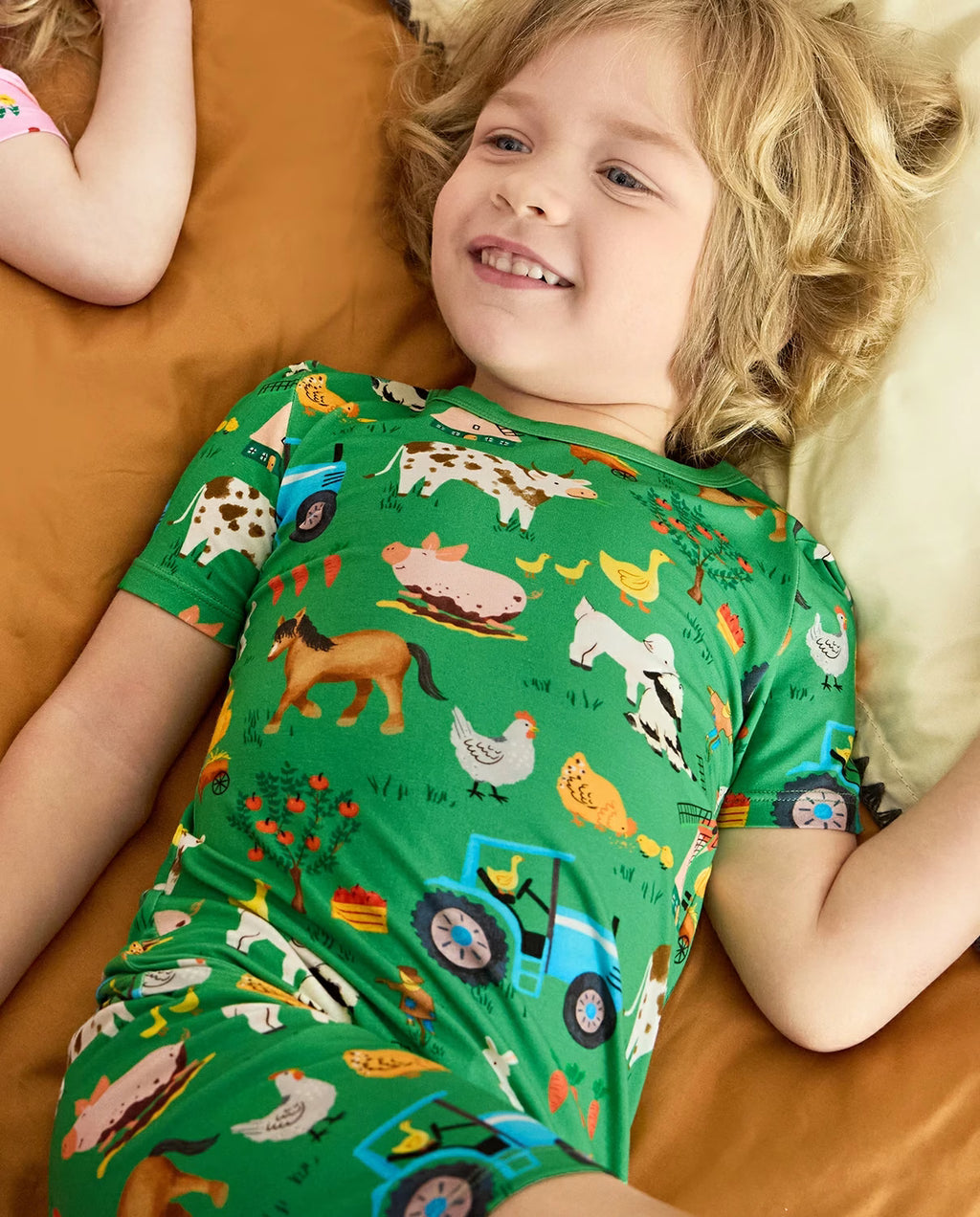 Busy Farm Days Short Two-Piece Pajama Set, busy farm days bamboo short two piece pjs lifestyle 02