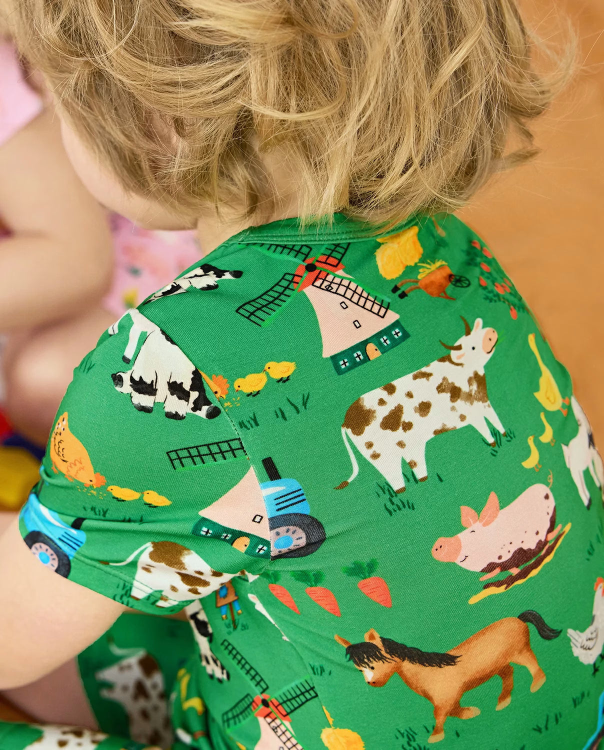Busy Farm Days Short Two-Piece Pajama Set, busy farm days bamboo short two piece pjs lifestyle 03