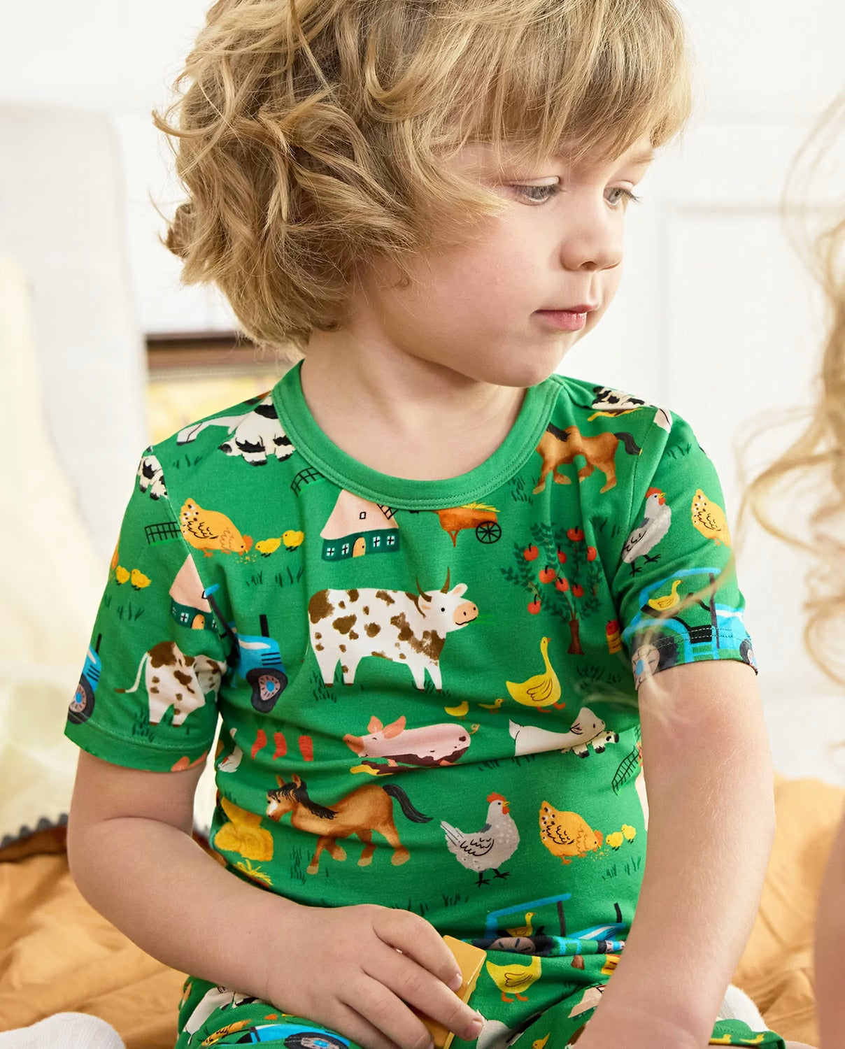 Busy Farm Days Short Two-Piece Pajama Set, busy farm days bamboo short two piece pjs lifestyle 05