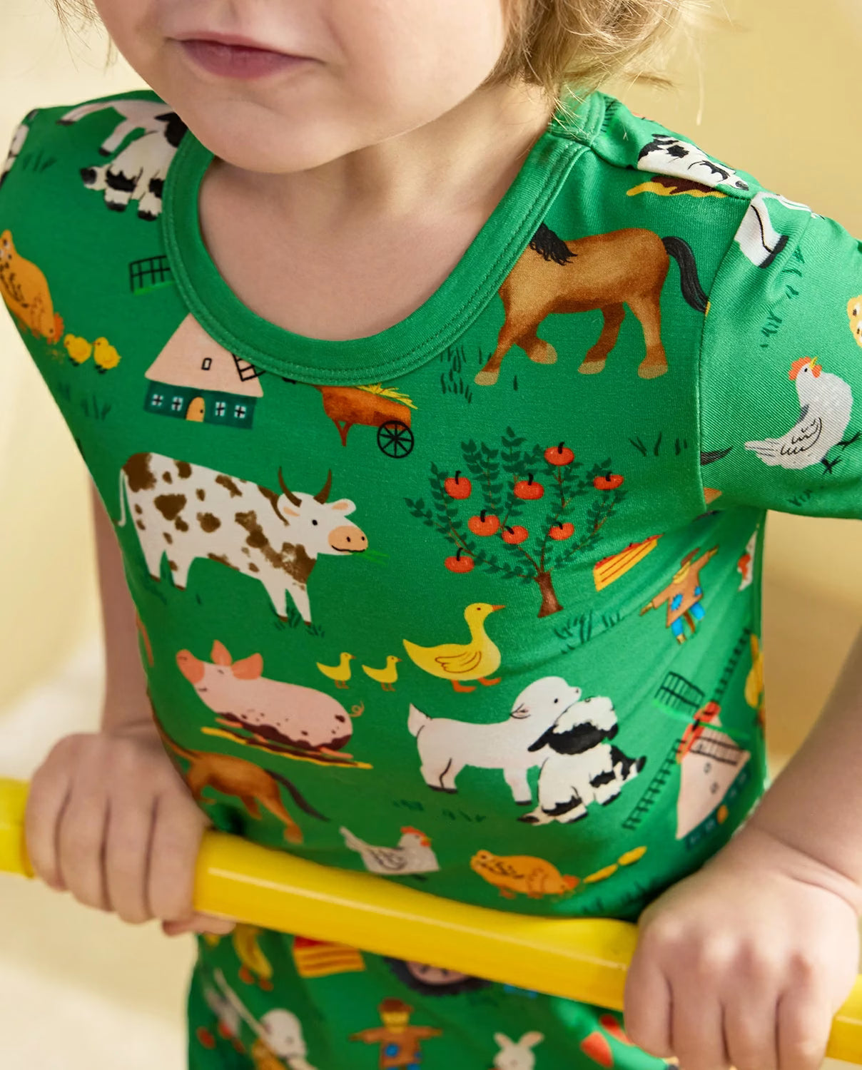 Busy Farm Days Short Two-Piece Pajama Set, busy farm days bamboo short two piece pjs lifestyle 07