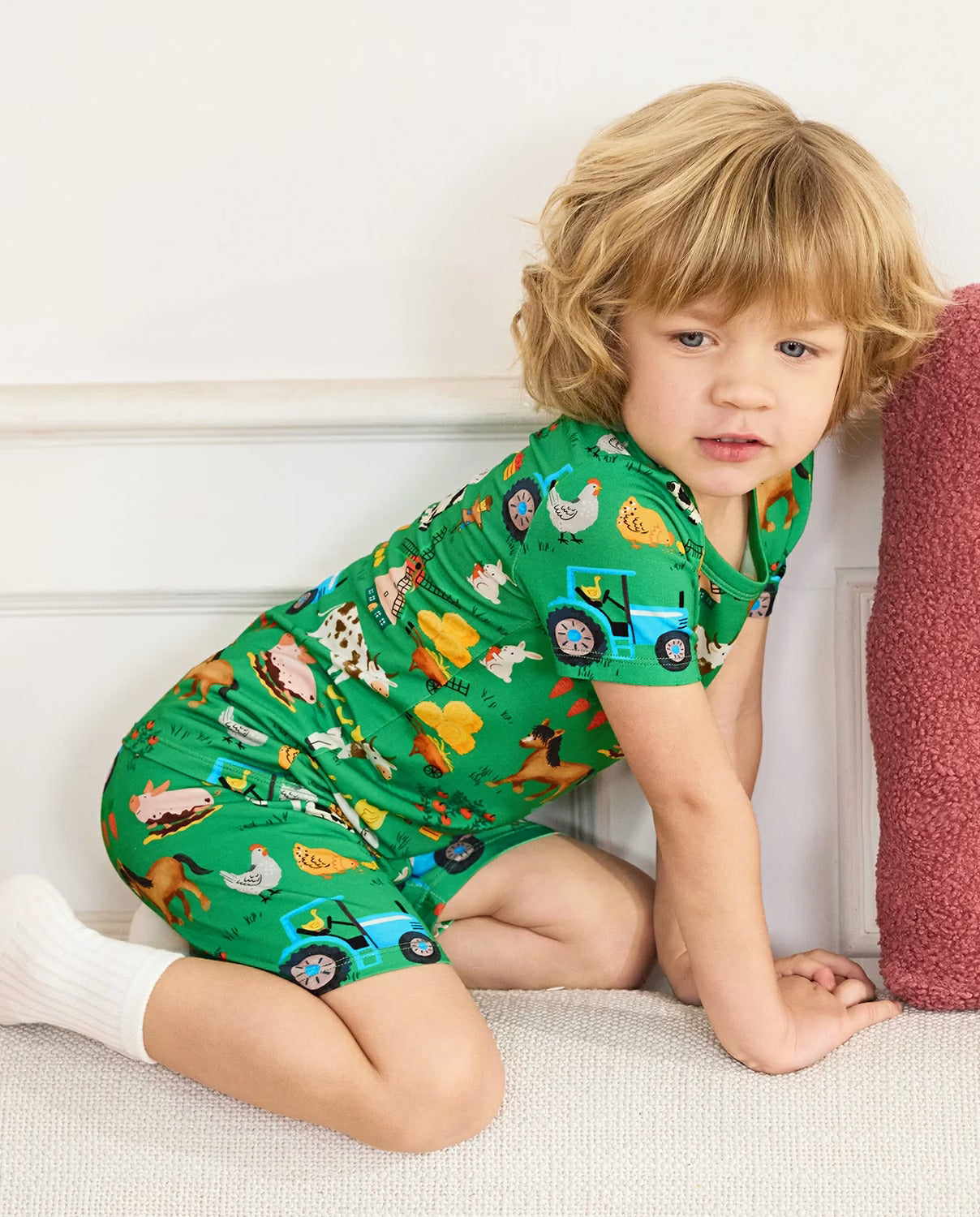 Busy Farm Days Short Two-Piece Pajama Set, busy farm days bamboo short two piece pjs lifestyle 08