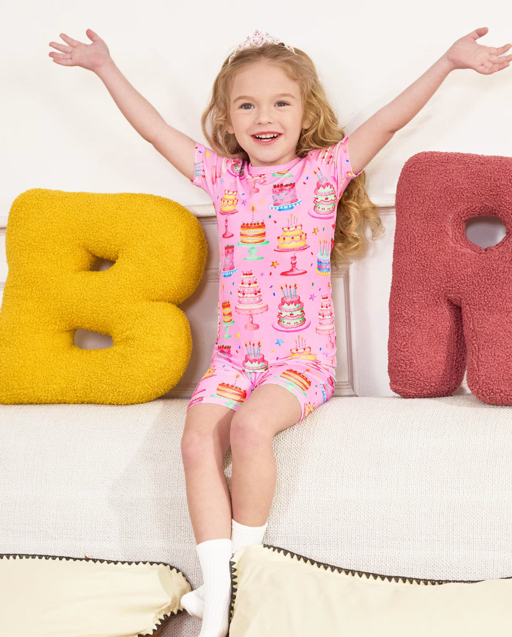 Cake Party Short Two-Piece Pajama Set, cake party bamboo short two piece pjs lifestyle 05