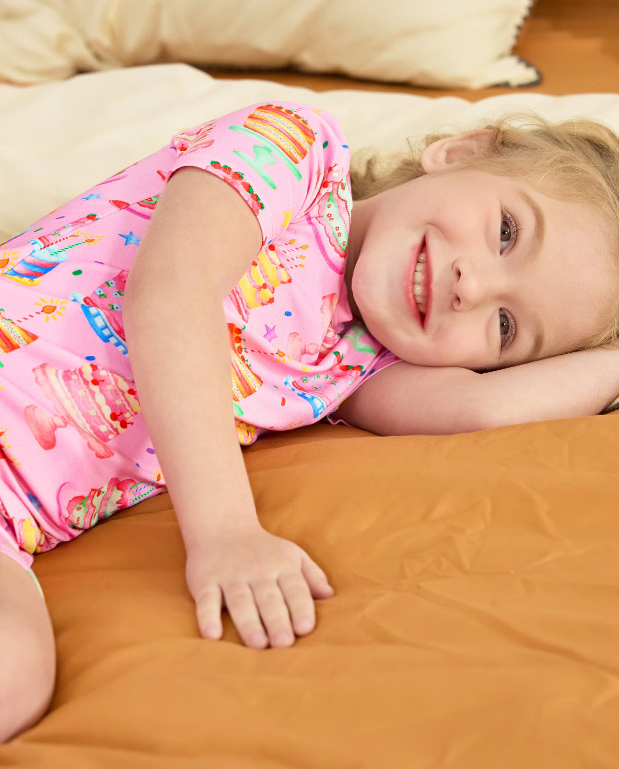 Cake Party Short Two-Piece Pajama Set, cake party bamboo short two piece pjs lifestyle 07