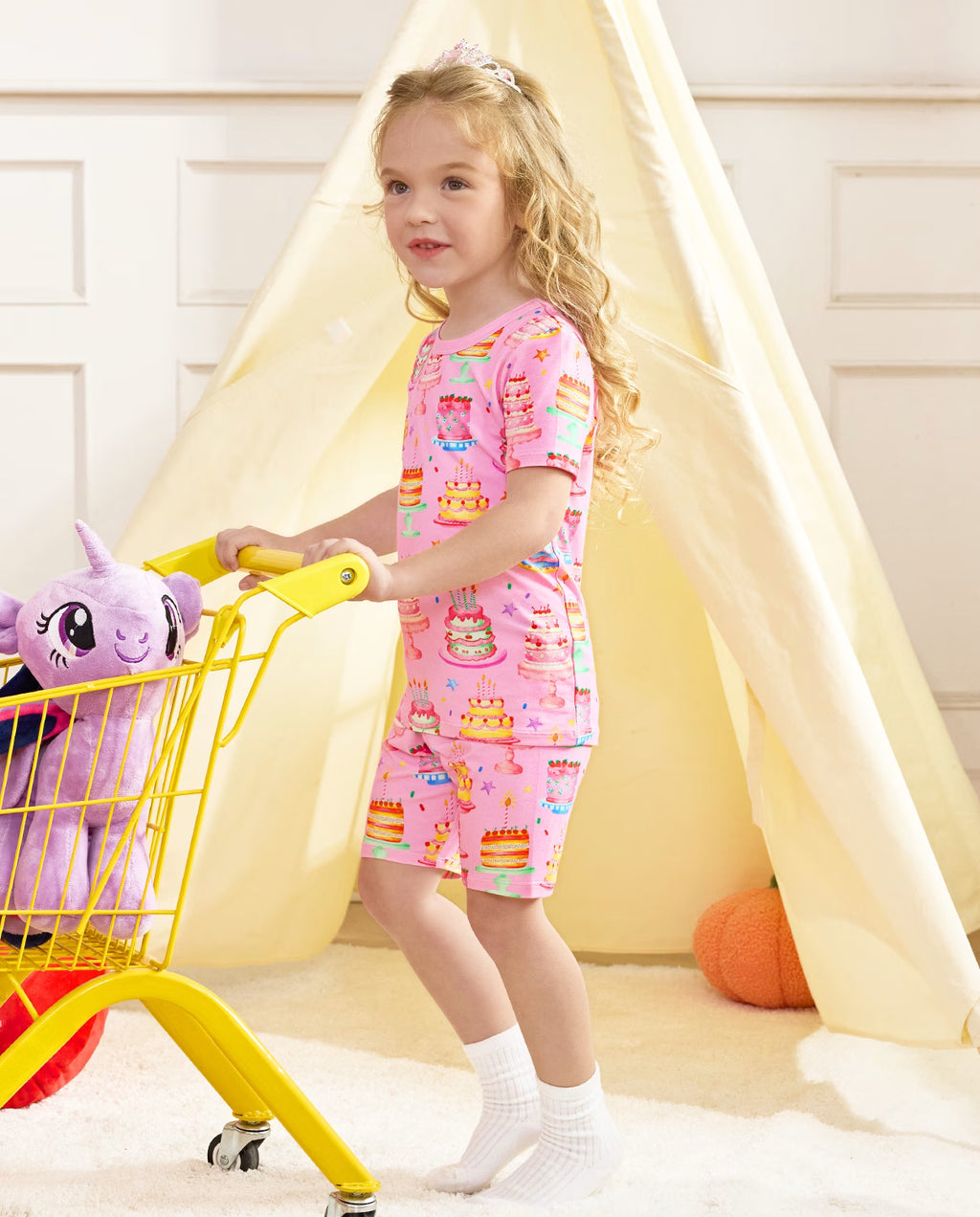 Cake Party Short Two-Piece Pajama Set, cake party bamboo short two piece pjs lifestyle 09