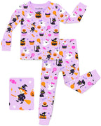 Candy Boo Long Two-Piece Pajama Set with Halloween ghost pumpkin cat witch and candy print