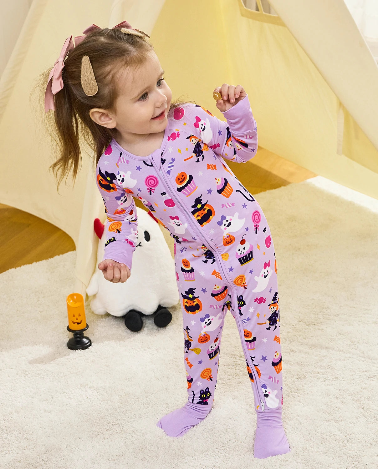 Candy Boo Bamboo Zippy Halloween sleeper with ghost and candy print