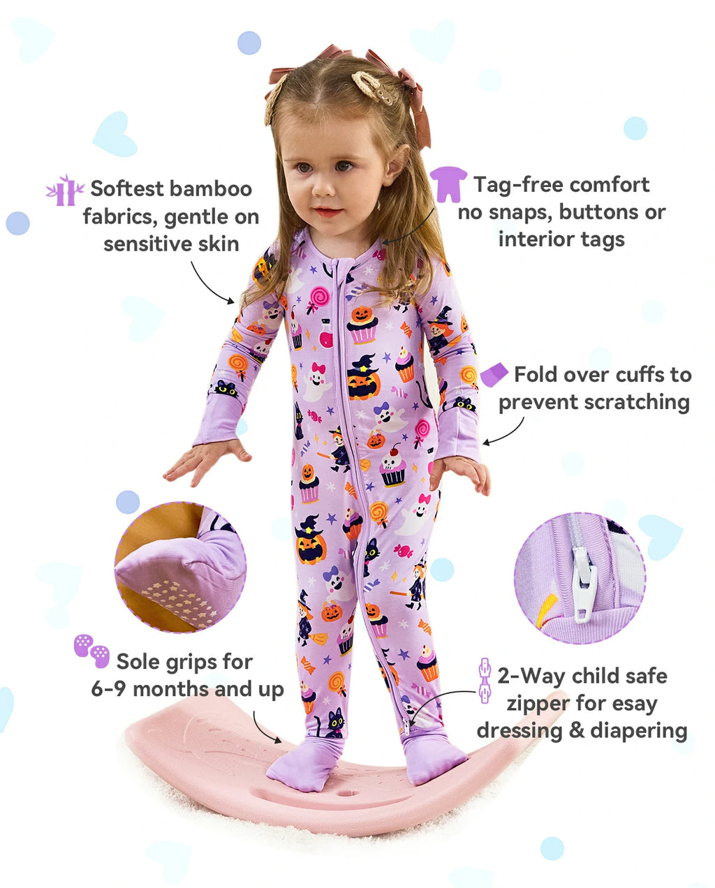 Candy Boo Bamboo Zippy baby pajamas with colorful Halloween pattern