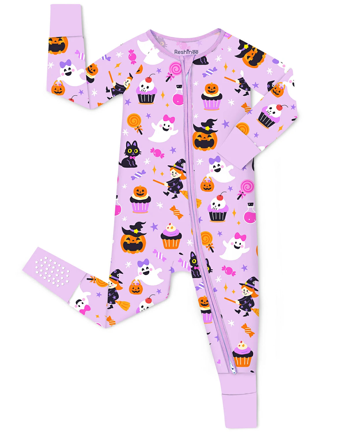 Candy Boo Bamboo Zippy baby pajamas with Halloween ghost pumpkin and candy print
