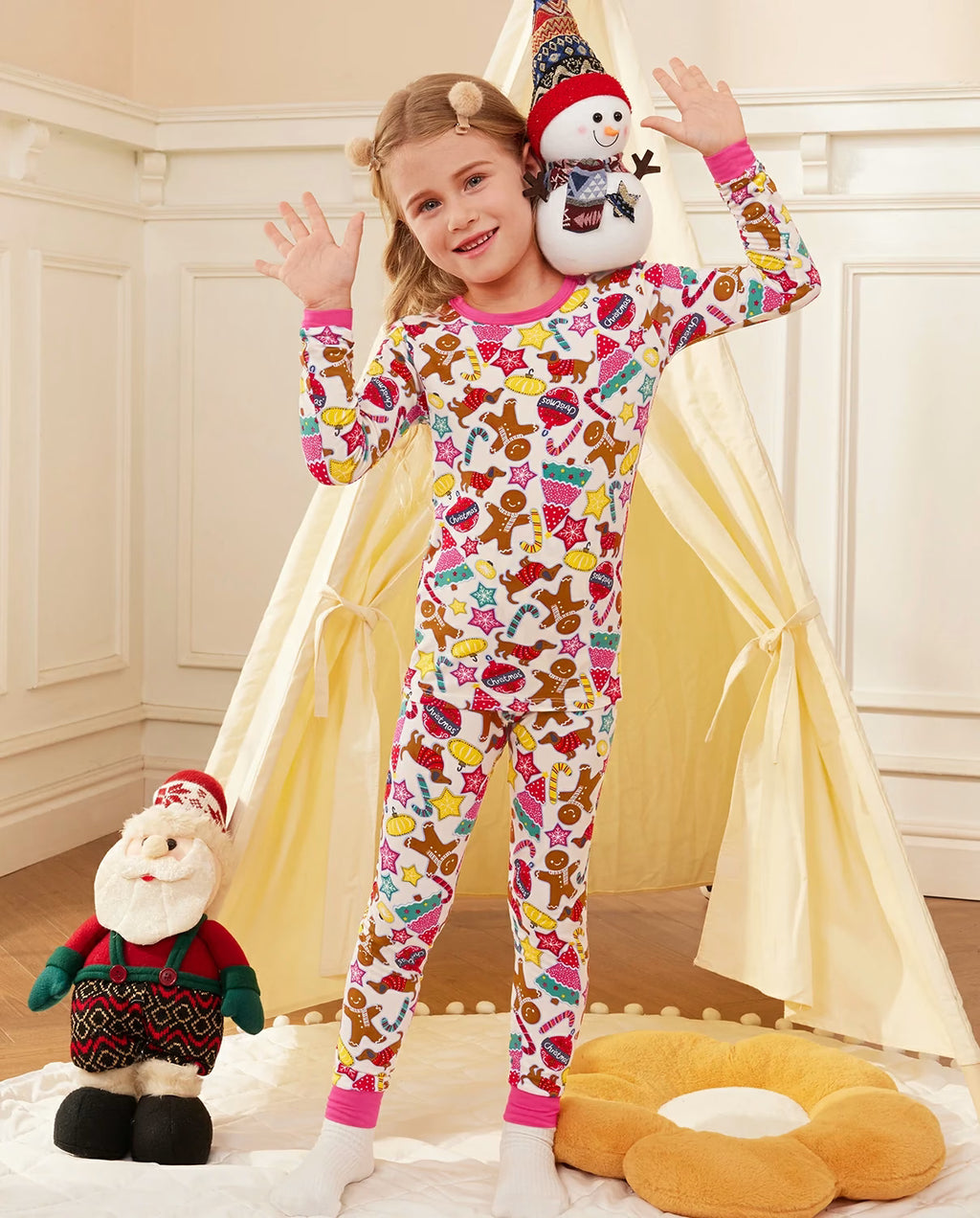 Christmas Gingerbread Long Two-Piece Pajama Set, christmas gingerbread bamboo two piece pjs lifestyle 2