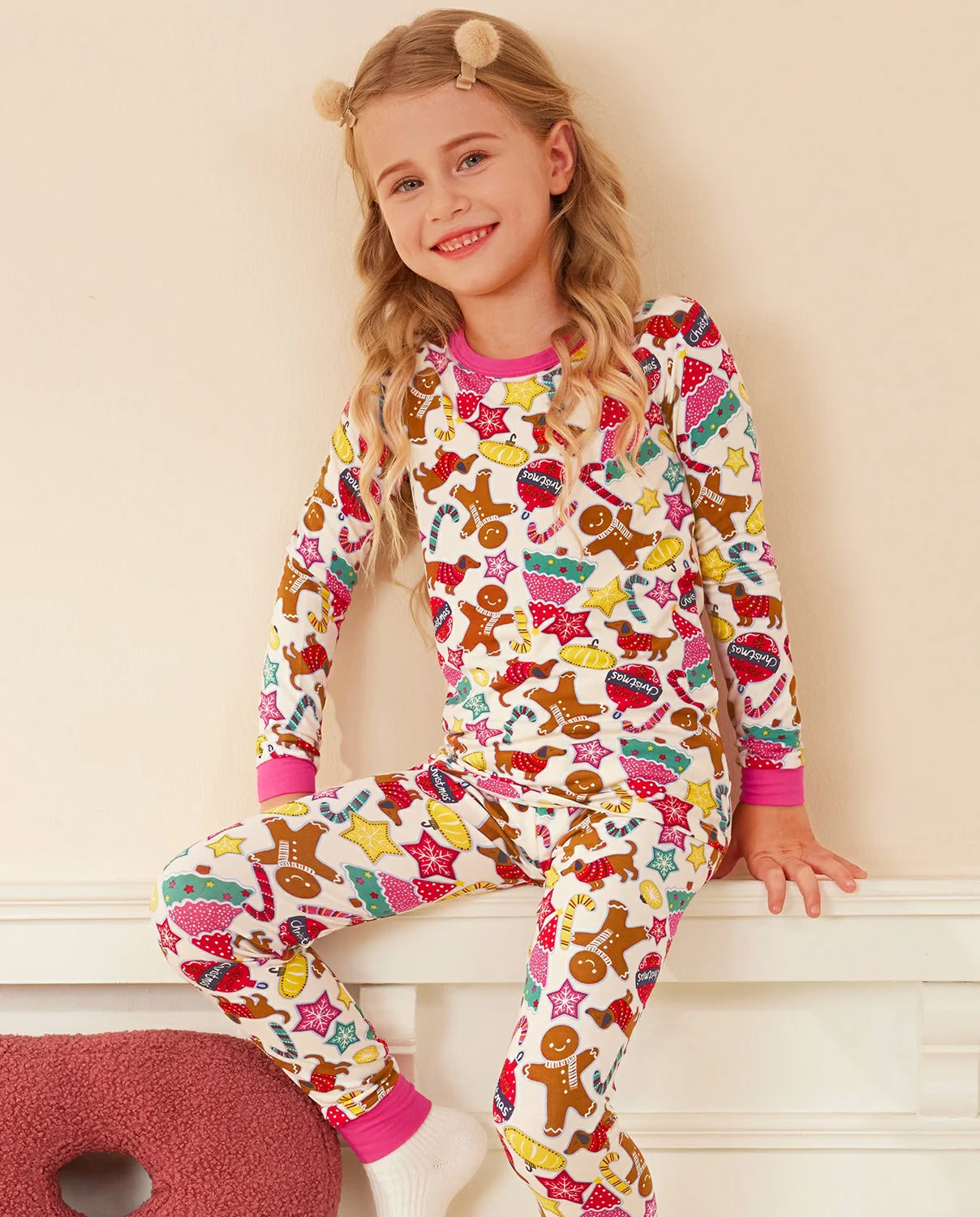 Christmas Gingerbread Long Two-Piece Pajama Set, christmas gingerbread bamboo two piece pjs lifestyle 3