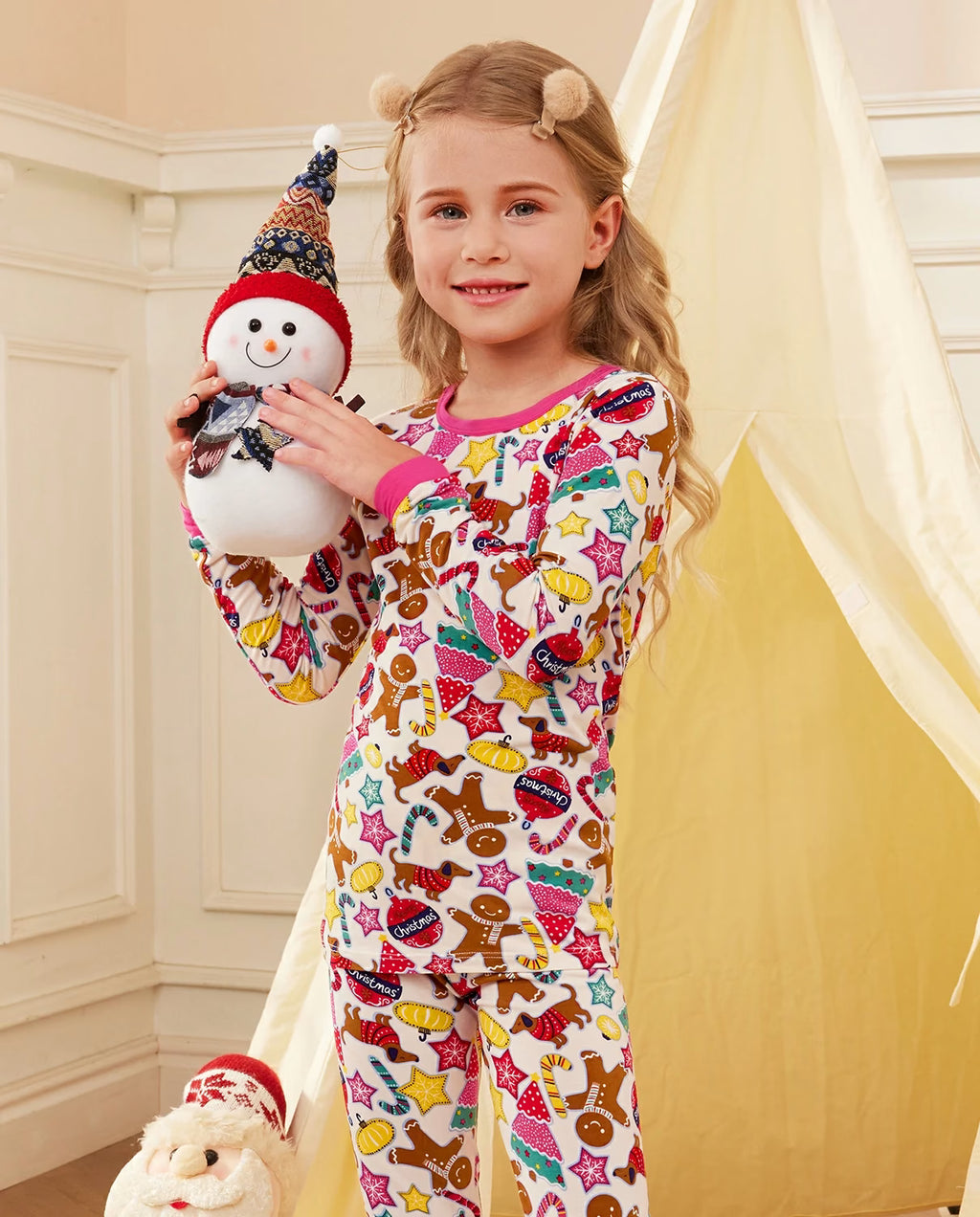 Christmas Gingerbread Long Two-Piece Pajama Set, christmas gingerbread bamboo two piece pjs lifestyle 4