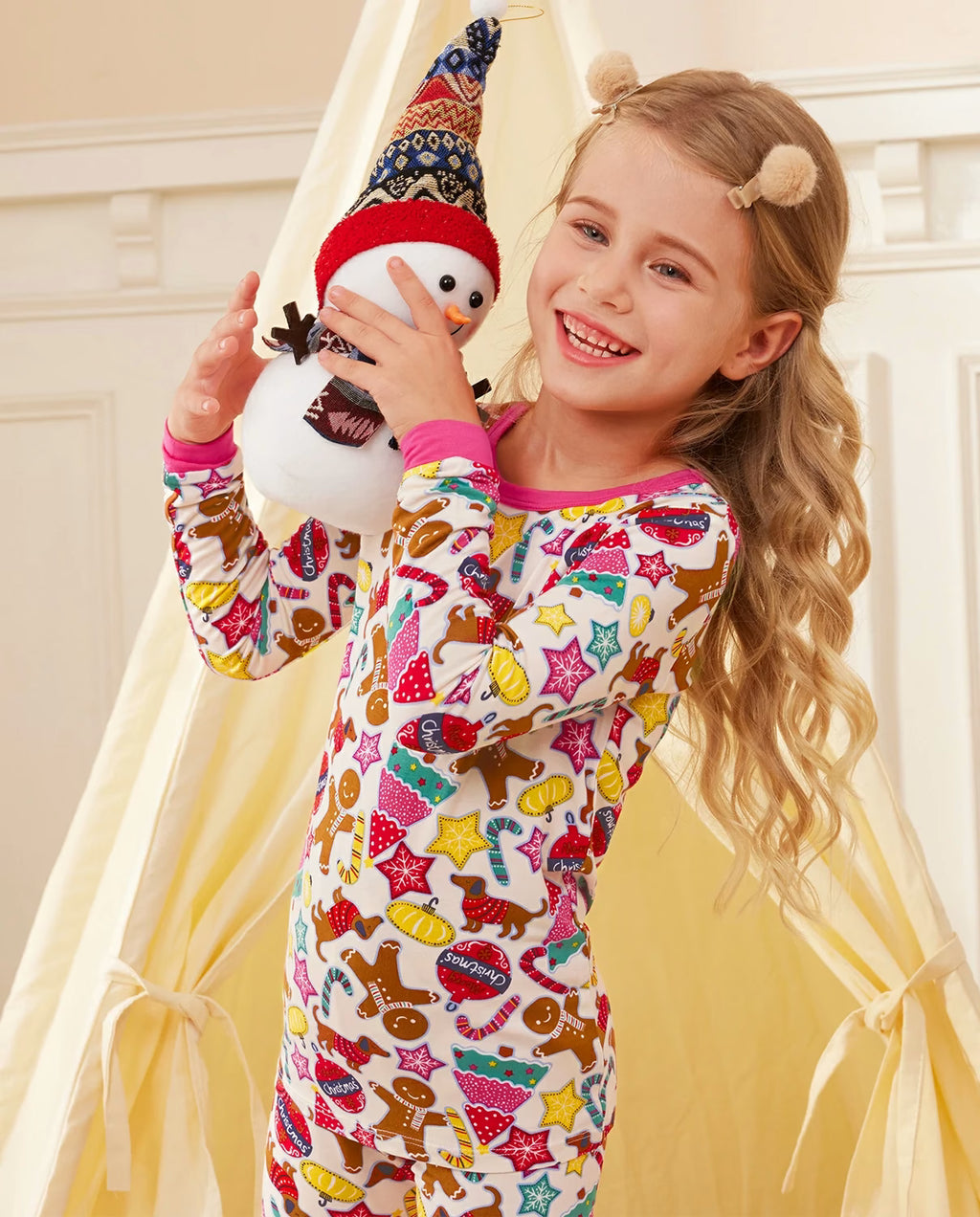 Christmas Gingerbread Long Two-Piece Pajama Set, christmas gingerbread bamboo two piece pjs lifestyle 5