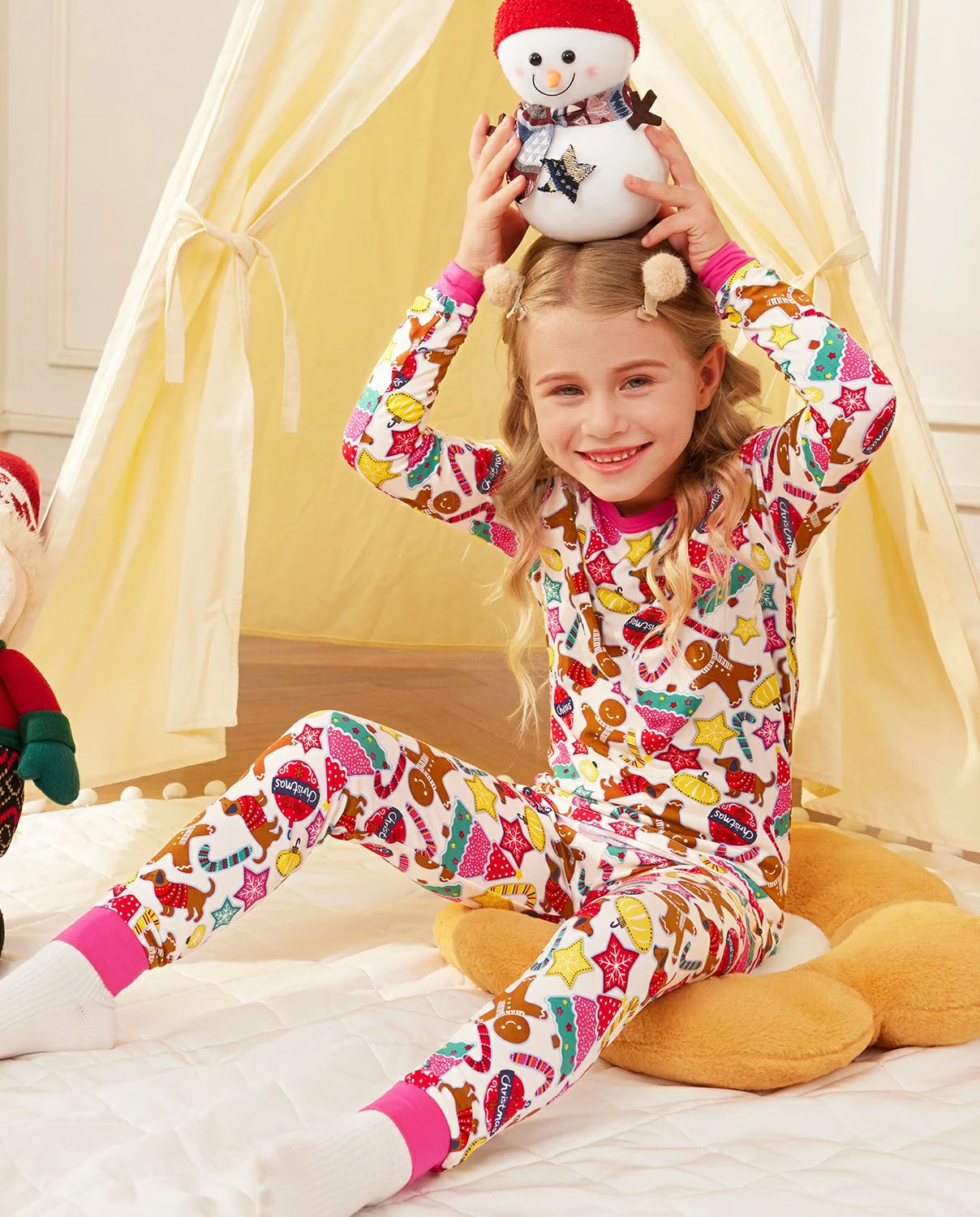 Christmas Gingerbread Long Two-Piece Pajama Set, christmas gingerbread bamboo two piece pjs lifestyle 6