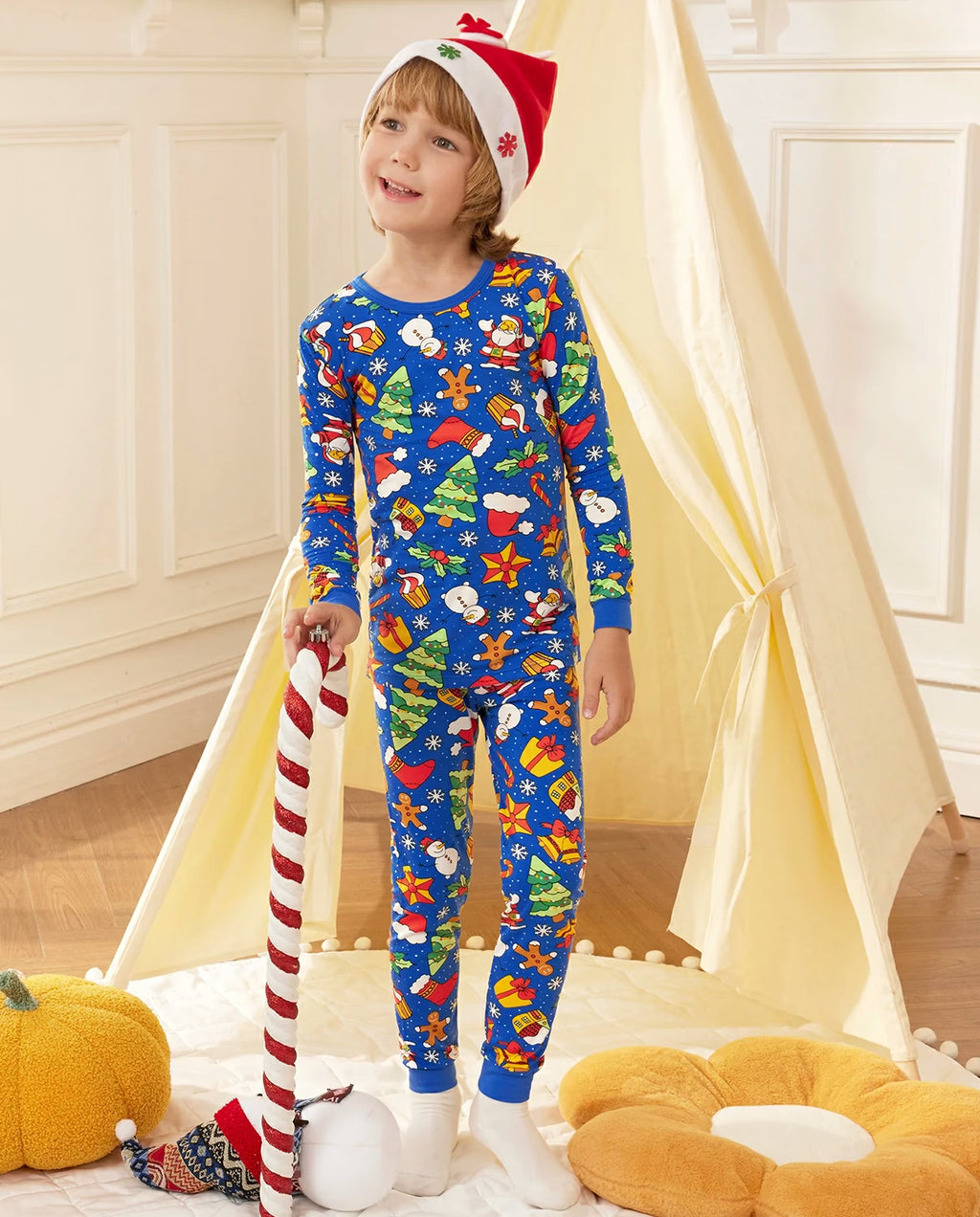 Christmas Jingle Long Two-Piece Pajama Set, christmas jingle bamboo long two piece pjs lifestyle 01