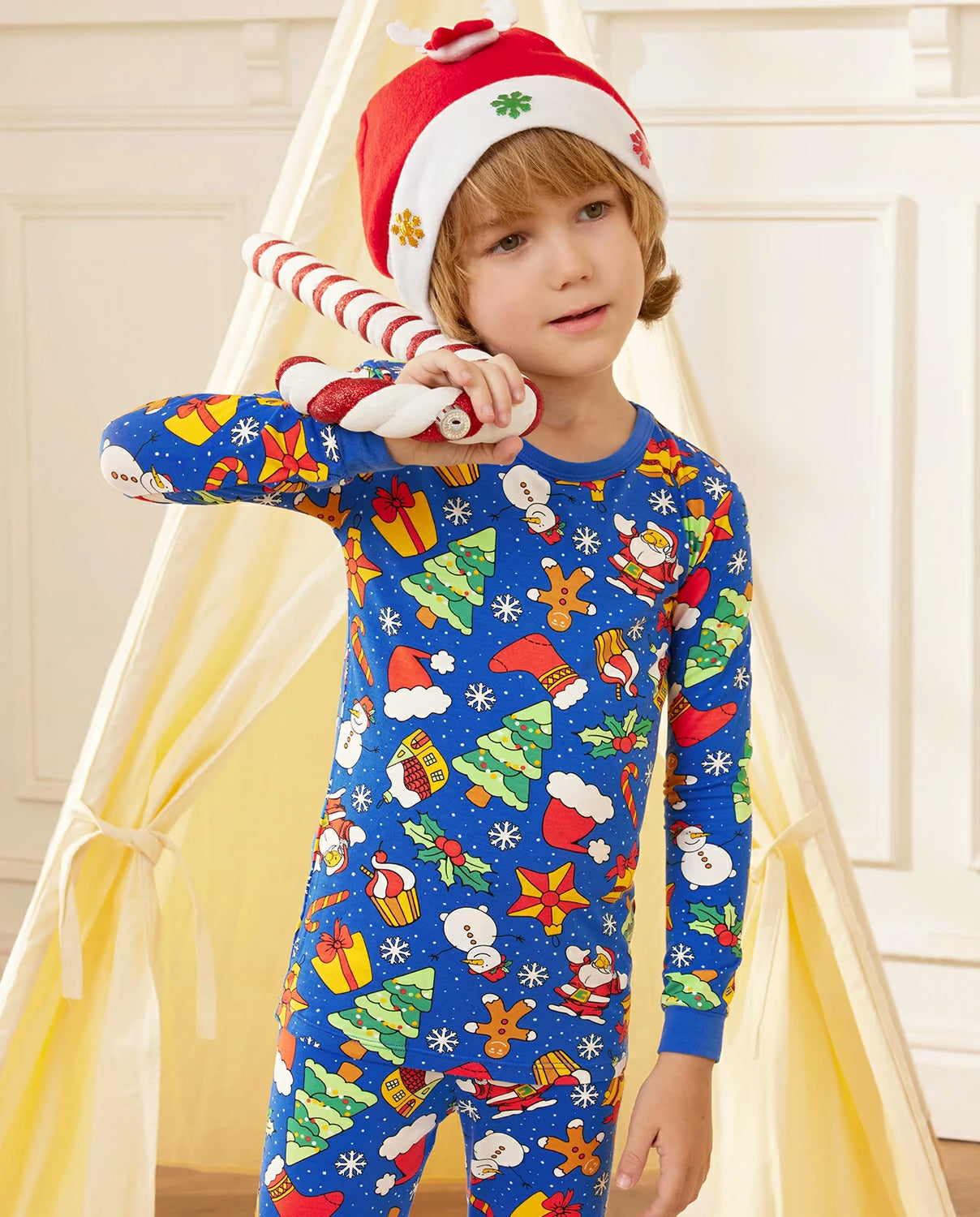 Christmas Jingle Long Two-Piece Pajama Set, christmas jingle bamboo long two piece pjs lifestyle 03