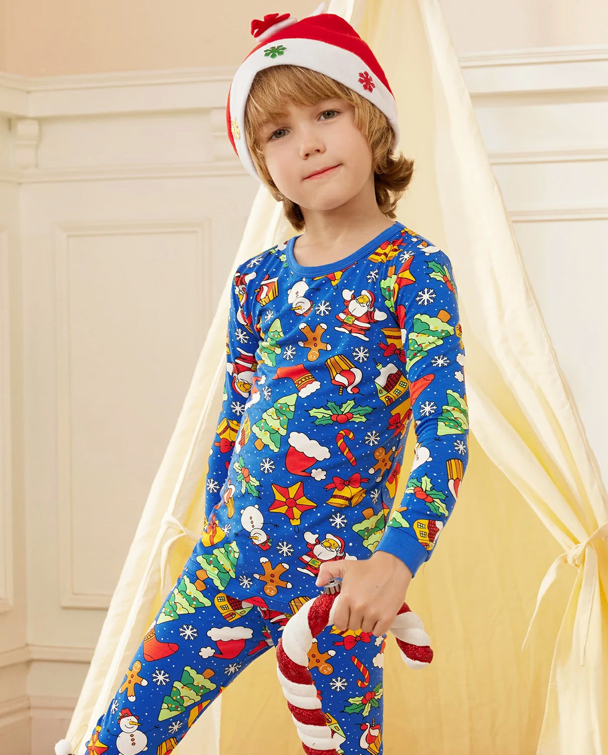 Christmas Jingle Long Two-Piece Pajama Set, christmas jingle bamboo long two piece pjs lifestyle 05