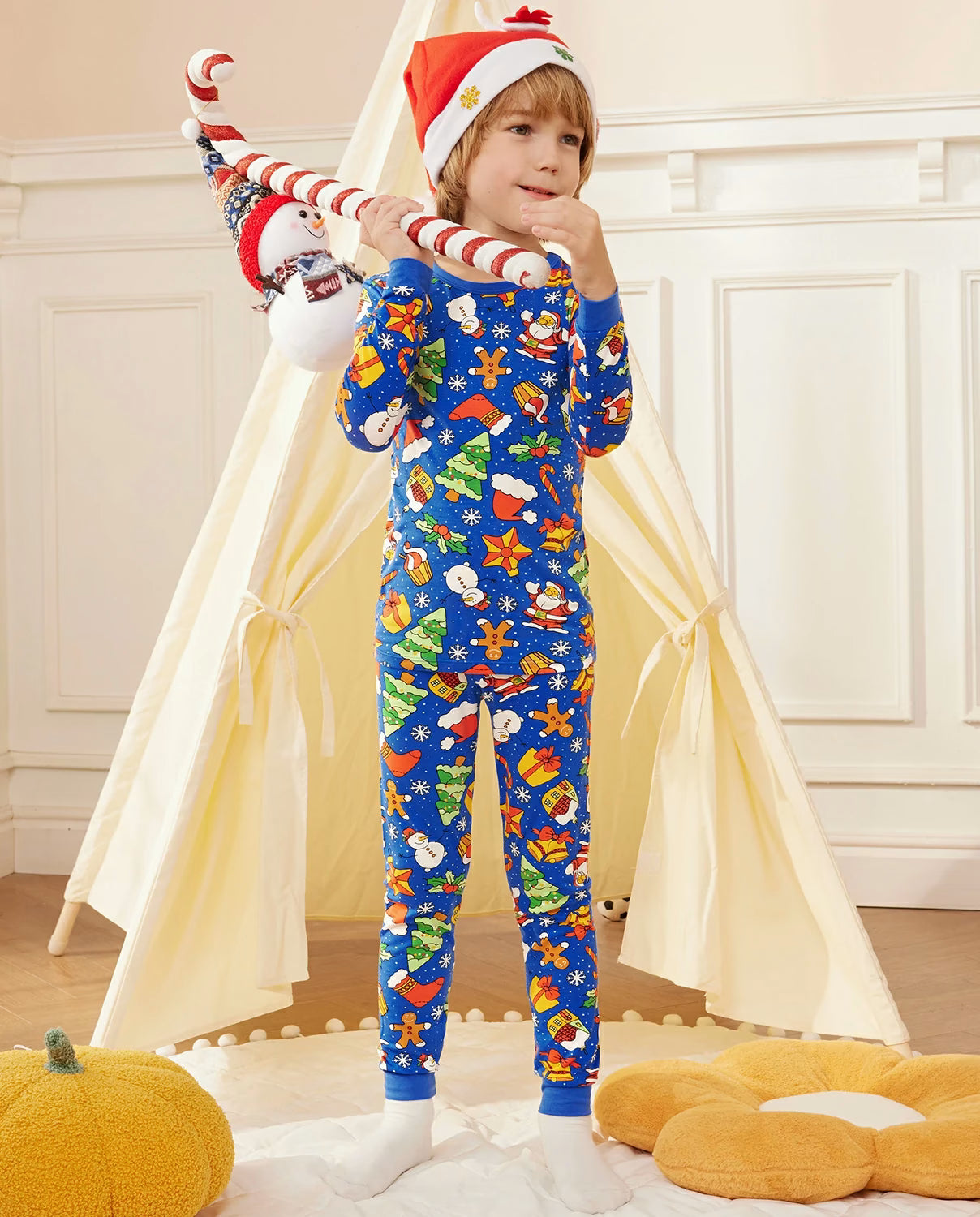 Christmas Jingle Long Two-Piece Pajama Set, christmas jingle bamboo long two piece pjs lifestyle 06