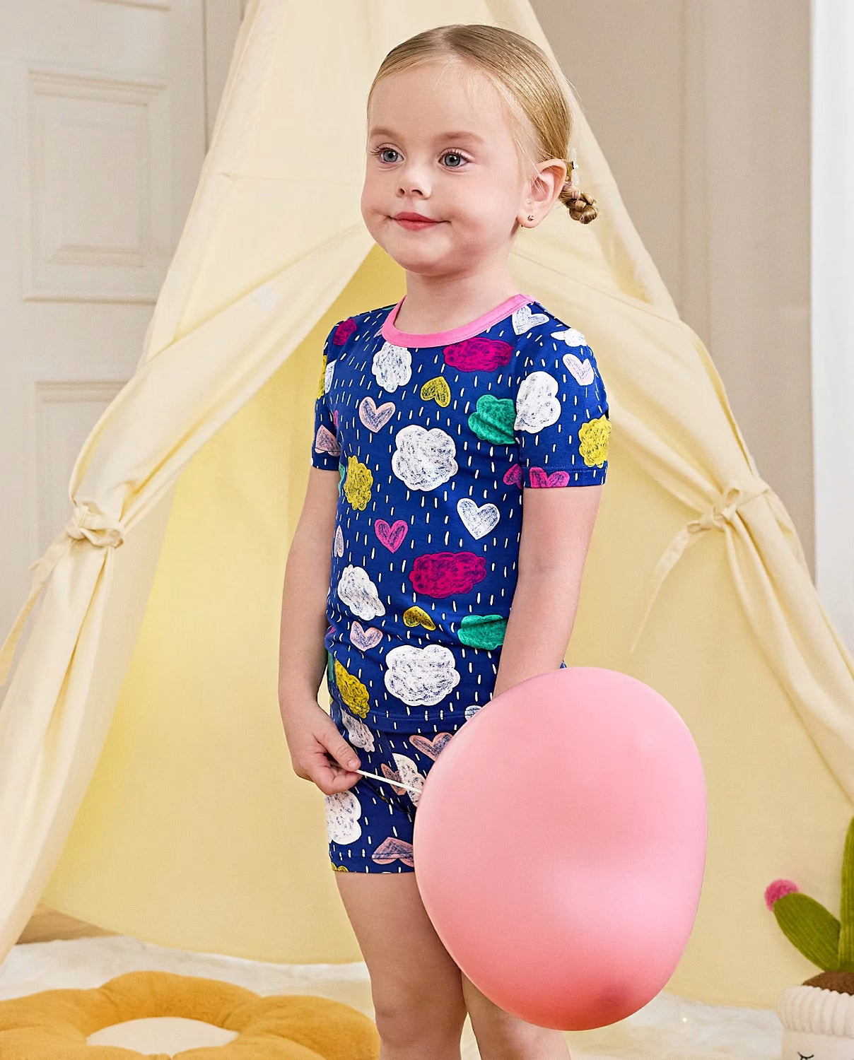 Cloud Hearts Short Two-Piece Pajama Set, cloud hearts bamboo short two piece pjs lifestyle 04
