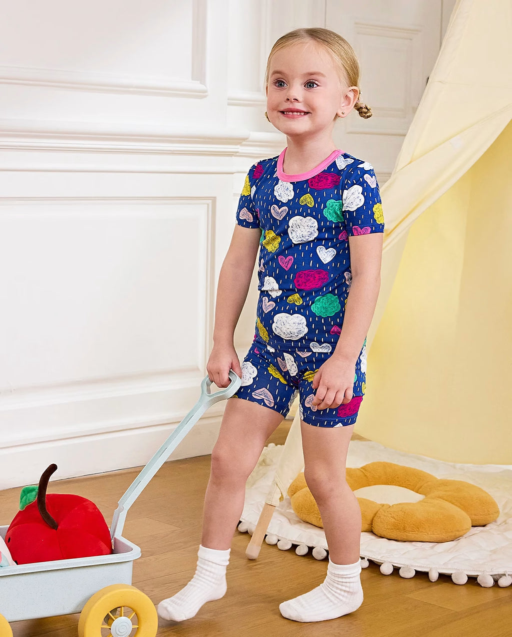 Cloud Hearts Short Two-Piece Pajama Set, cloud hearts bamboo short two piece pjs lifestyle 09