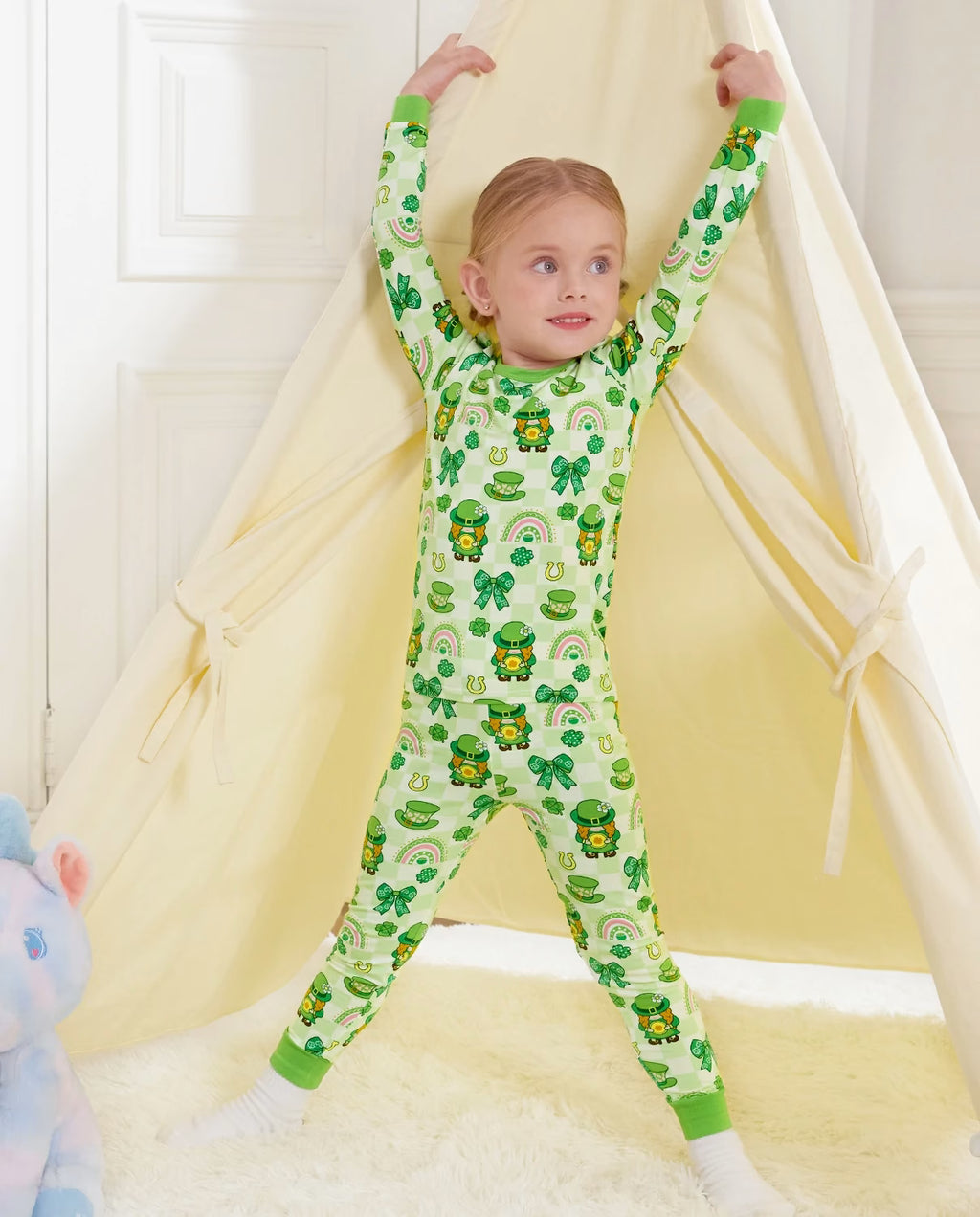 Clover Joy Long Two-Piece Pajama Set, clover joy bamboo long two piece pjs lifestyle 01