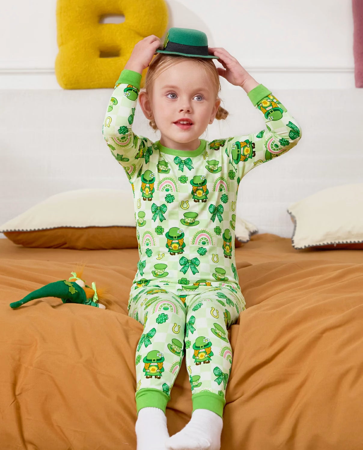 Clover Joy Long Two-Piece Pajama Set, clover joy bamboo long two piece pjs lifestyle 04