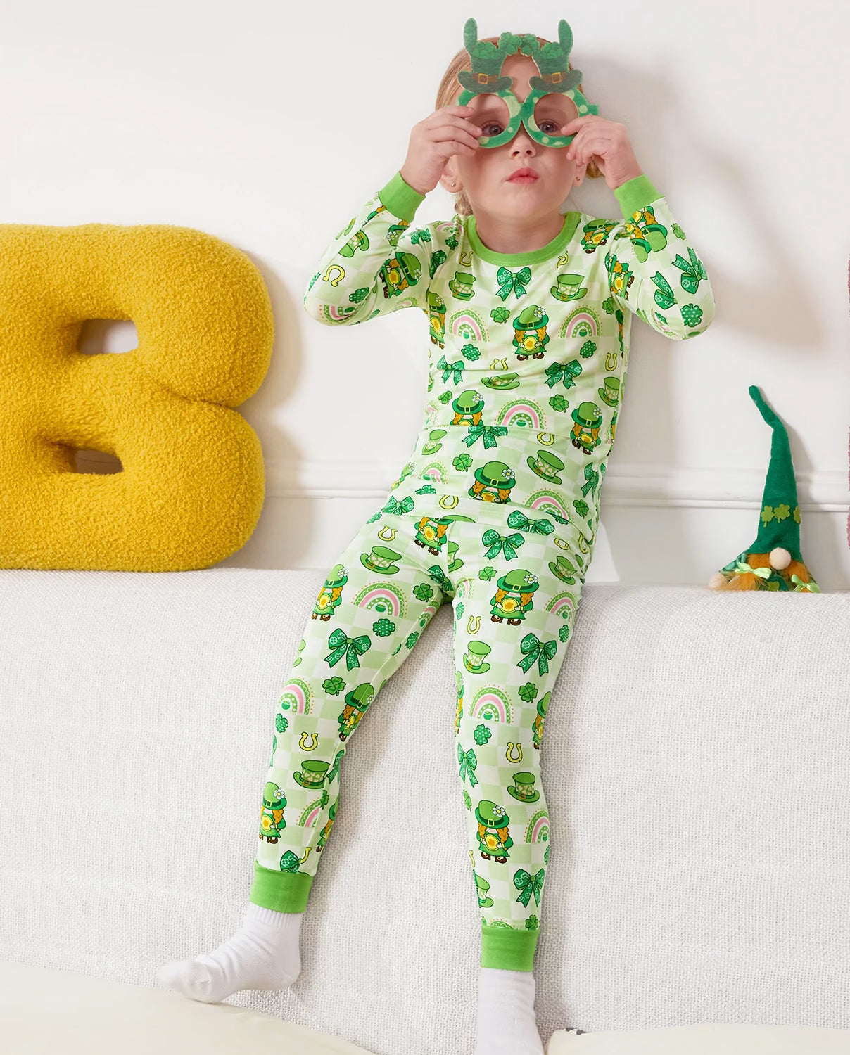 Clover Joy Long Two-Piece Pajama Set, clover joy bamboo long two piece pjs lifestyle 08