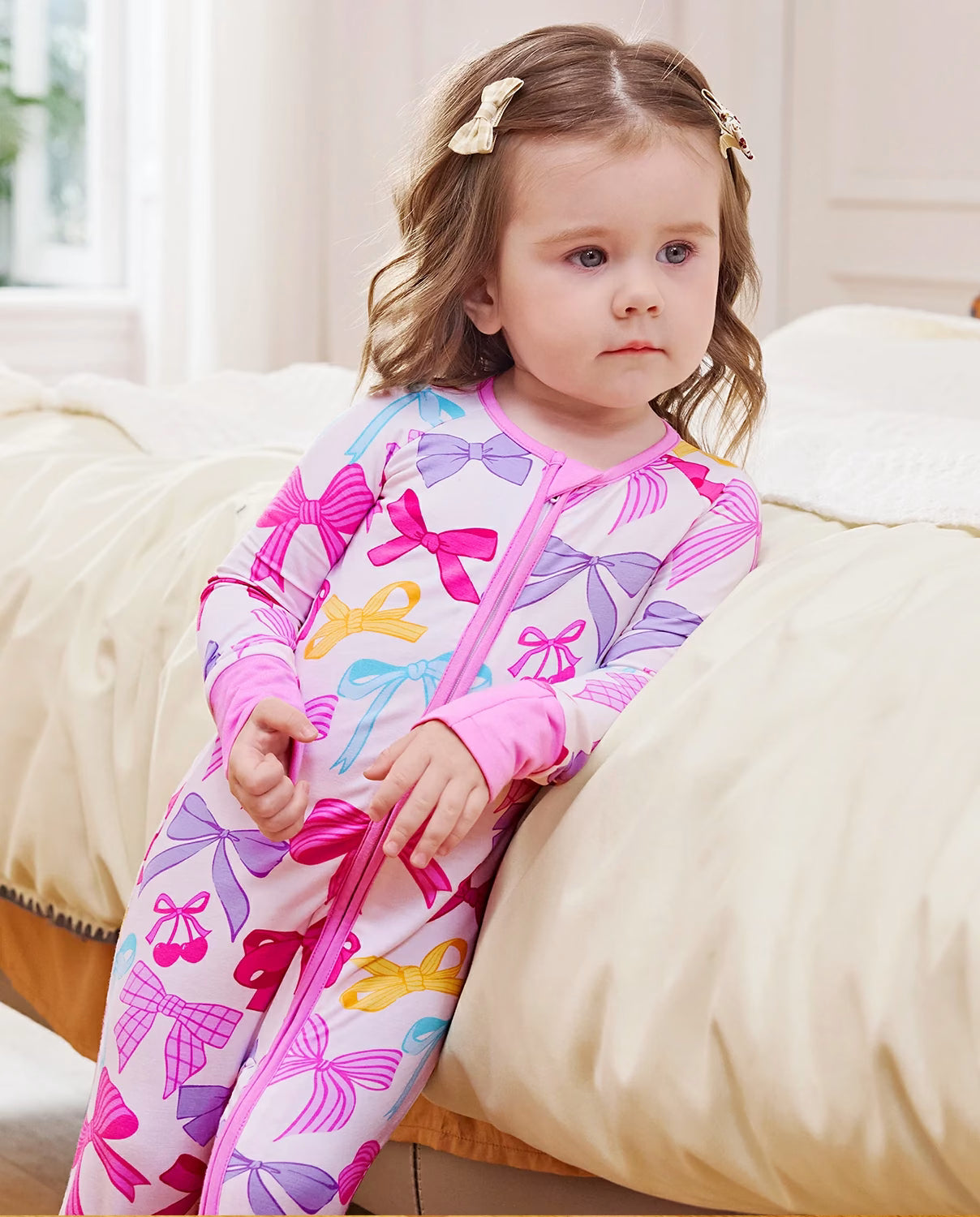 Colorful Bows Bamboo Zippy, colorful bows bamboo zippy bedside close up