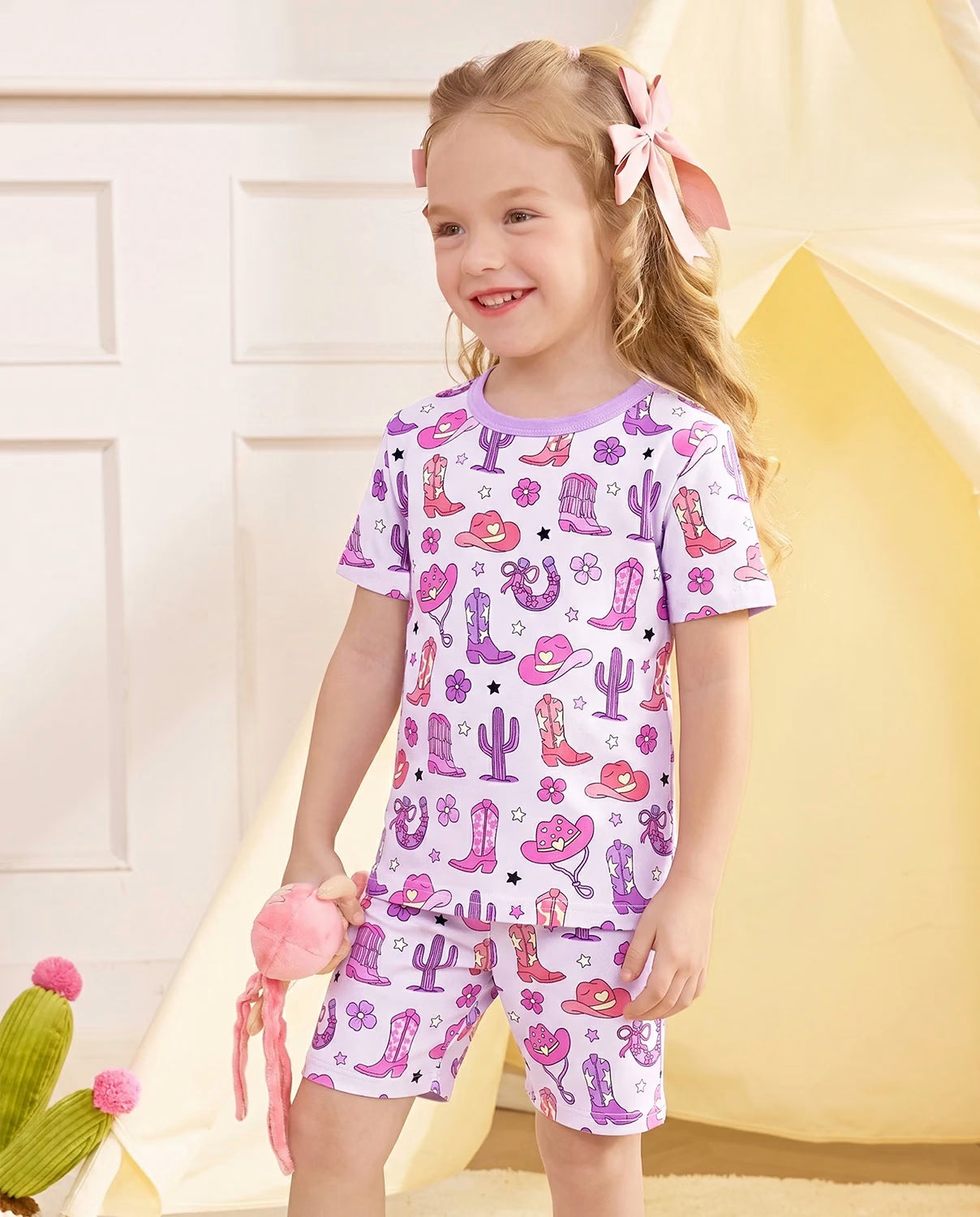 Cowgirl Boots Short Two-Piece Pajama Set, cowgirl boots bamboo short two piece pjs lifestyle 10