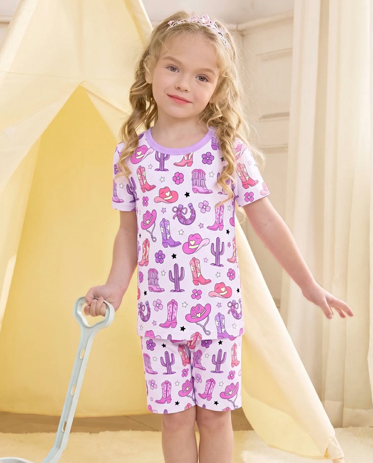 Cowgirl Boots Short Two-Piece Pajama Set, cowgirl boots bamboo short two piece pjs lifestyle 11