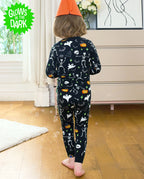 Dark Disco Long Two-Piece Pajama Set - child wearing the glow-print pajamas, back view