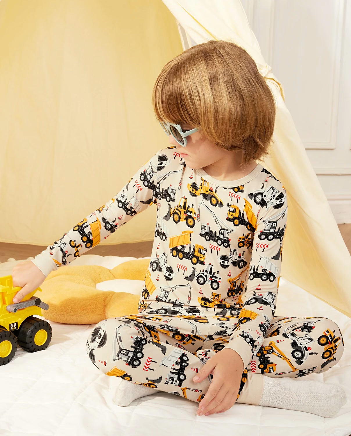 Digger Delights Long Two-Piece Pajama Set, digger delights bamboo two piece pjs lifestyle 4