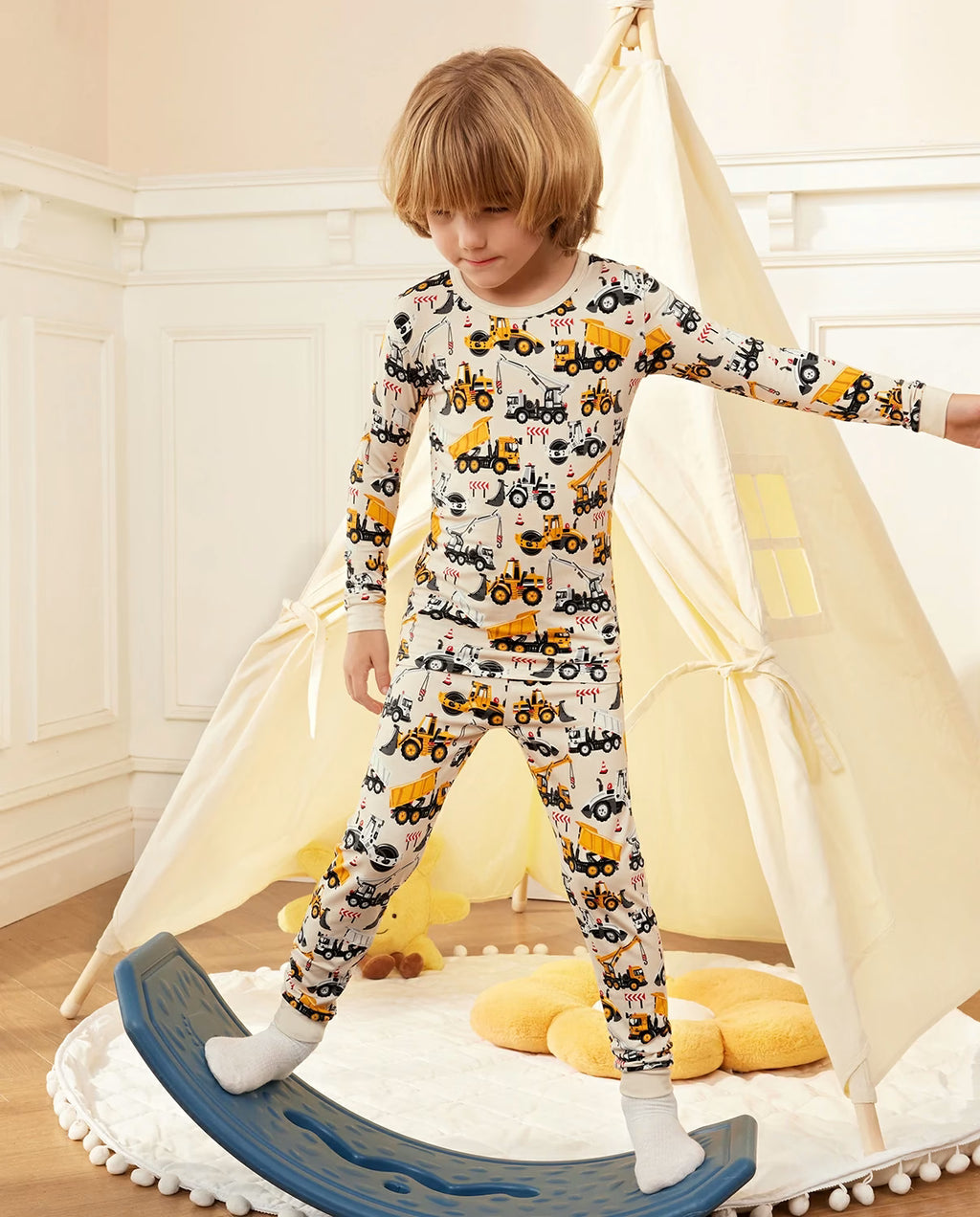 Digger Delights Long Two-Piece Pajama Set, digger delights bamboo two piece pjs lifestyle 7