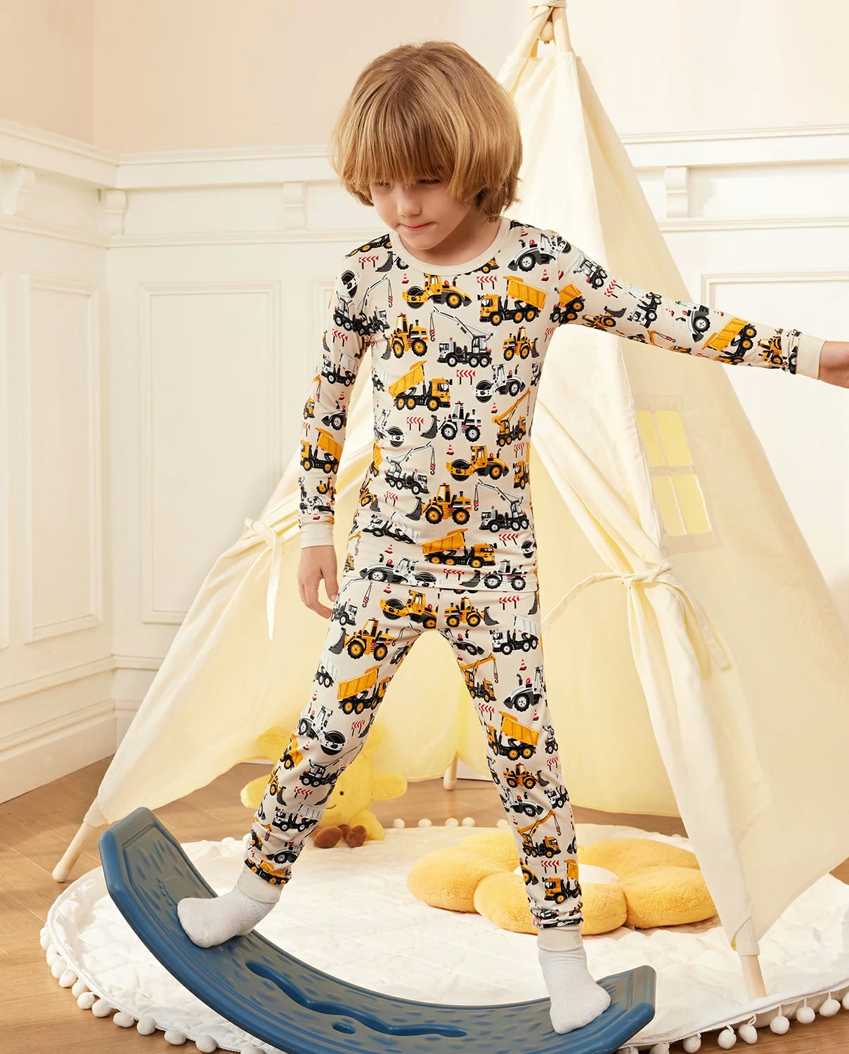 Digger Delights Long Two-Piece Pajama Set, digger delights bamboo two piece pjs lifestyle 7