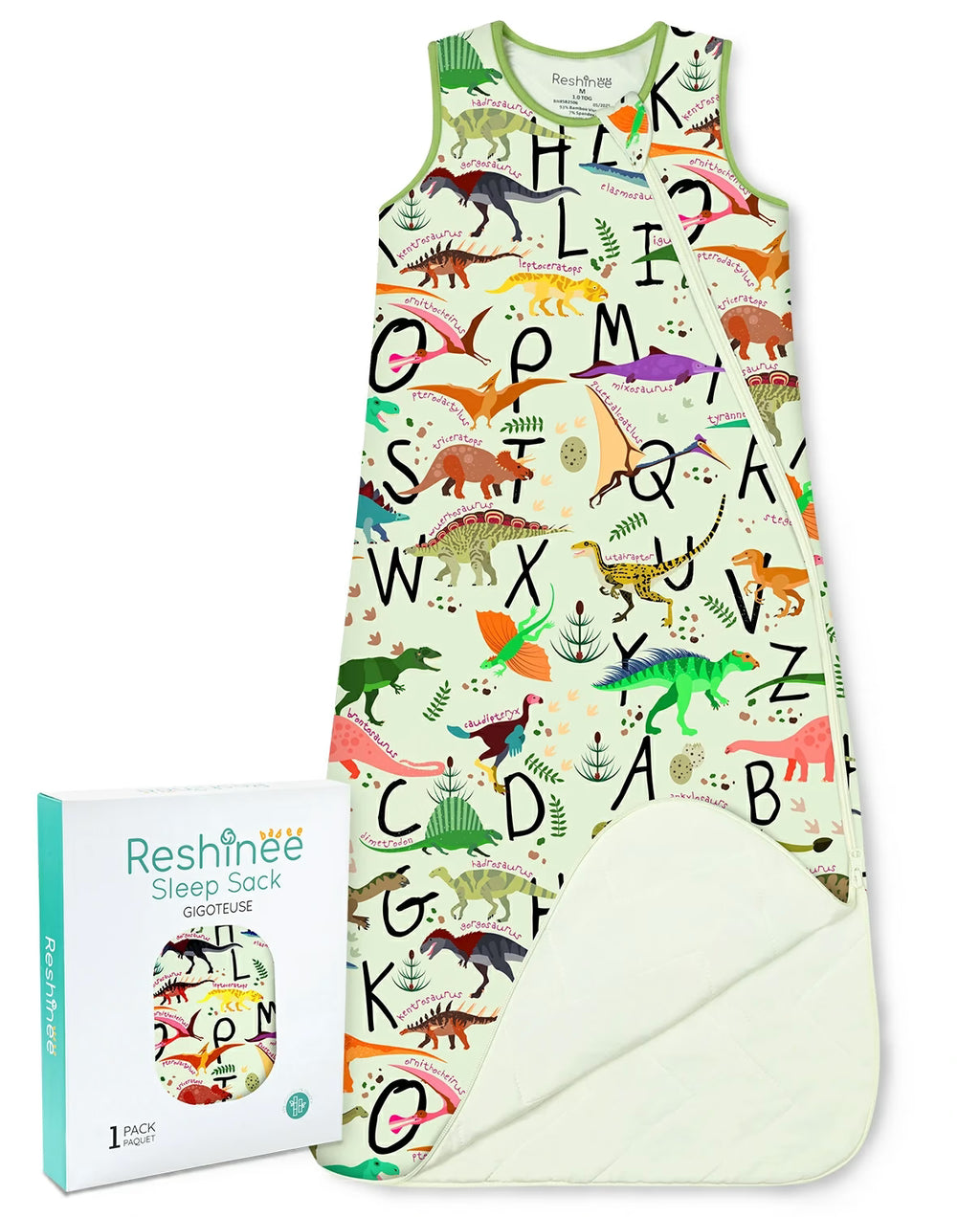 Dino Handbook Bamboo Baby Sleep Sack, dino handbook bamboo baby sleep sack main
