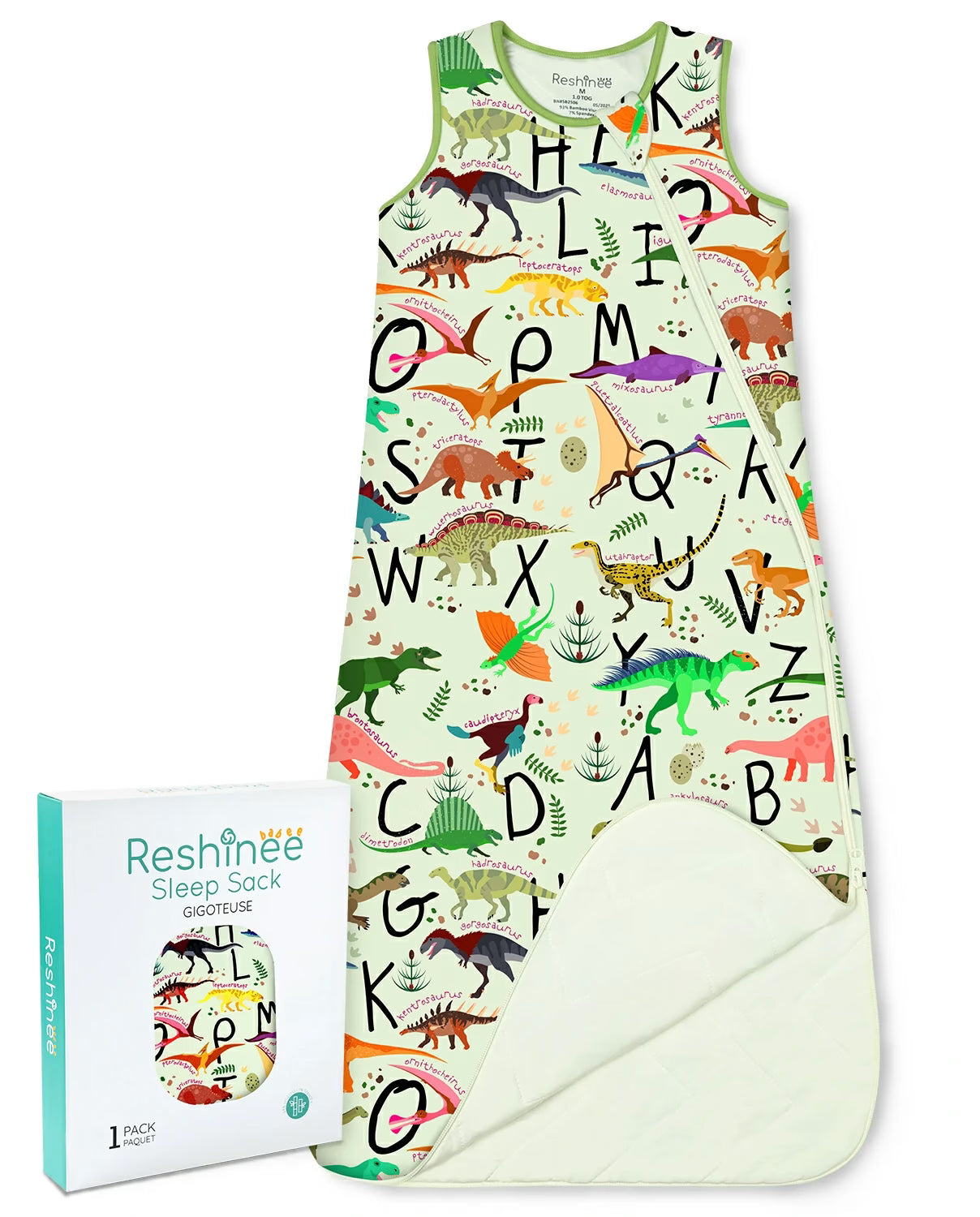 Dino Handbook Bamboo Baby Sleep Sack, dino handbook bamboo baby sleep sack main