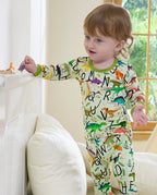 Dino Handbook Long Two-Piece Pajama Set, dino handbook bamboo two piece pjs lifestyle 1