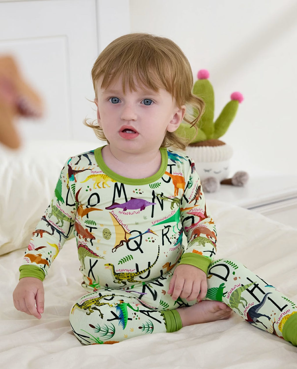 Dino Handbook Long Two-Piece Pajama Set, dino handbook bamboo two piece pjs lifestyle 3
