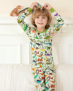 Dino Handbook Long Two-Piece Pajama Set, dino handbook bamboo two piece pjs lifestyle 4