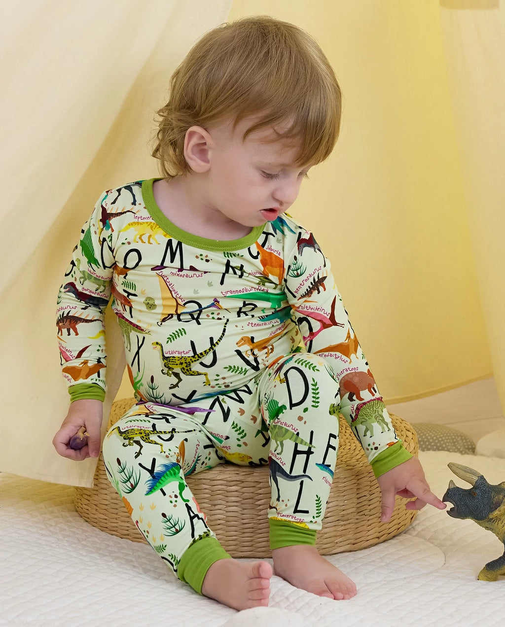 Dino Handbook Long Two-Piece Pajama Set, dino handbook bamboo two piece pjs lifestyle 5