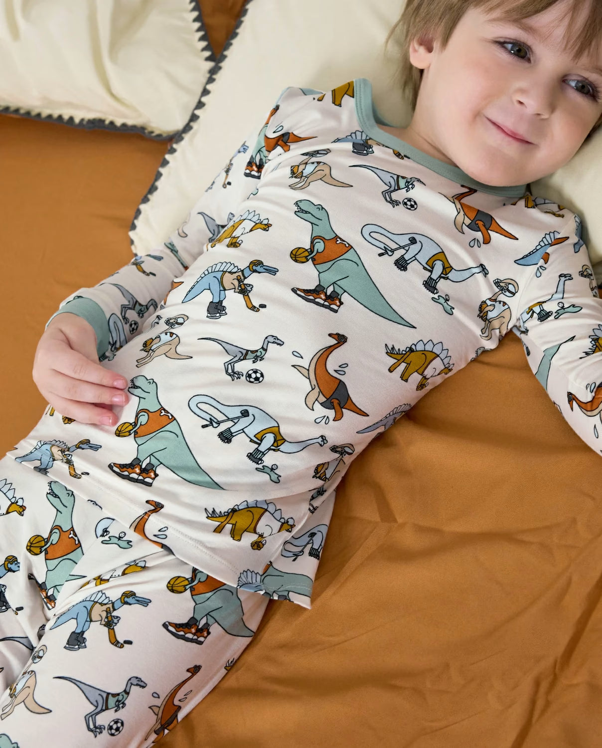 Dino Sports Long Two-Piece Pajama Set, dino sports club bamboo two piece pjs lifestyle 3