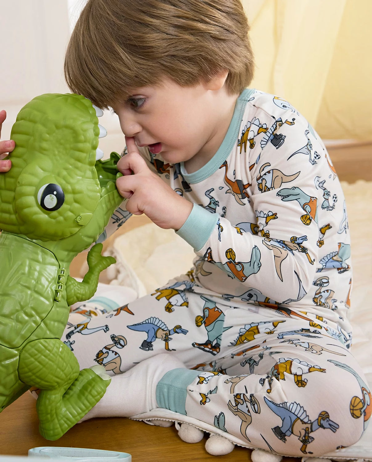 Dino Sports Long Two-Piece Pajama Set, dino sports club bamboo two piece pjs lifestyle 4