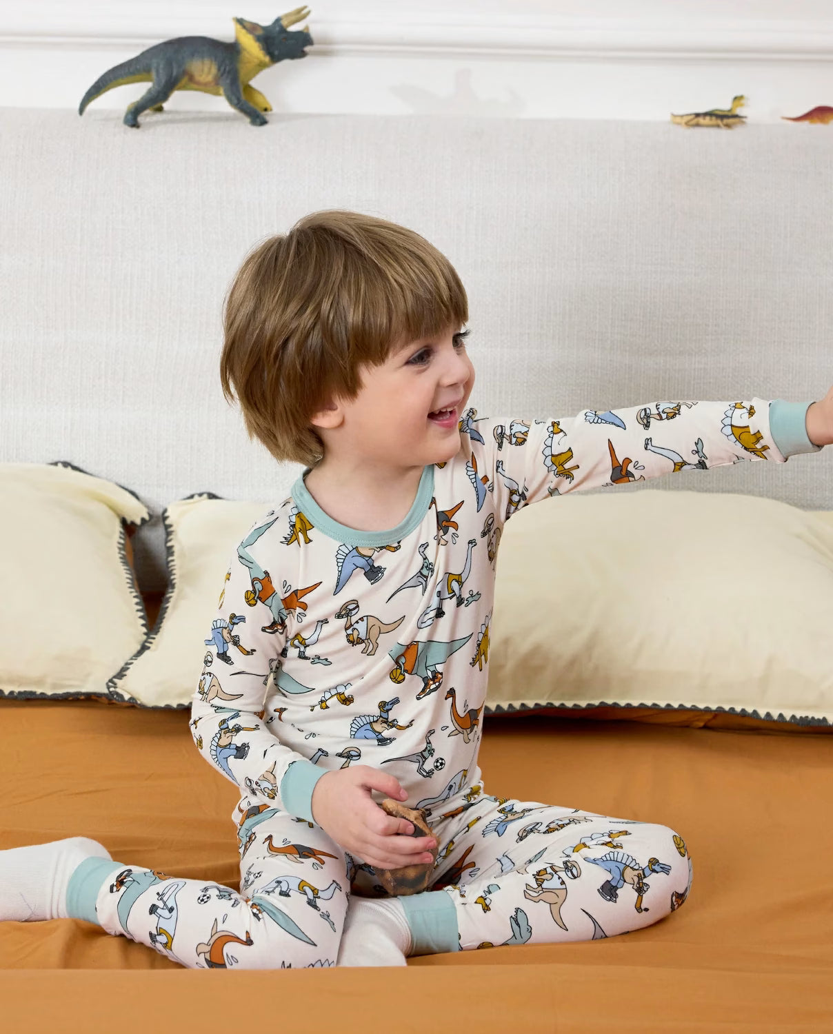 Dino Sports Long Two-Piece Pajama Set, dino sports club bamboo two piece pjs lifestyle 5