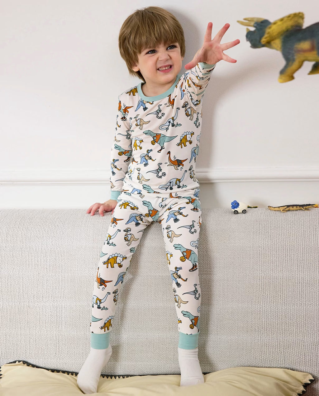 Dino Sports Long Two-Piece Pajama Set, dino sports club bamboo two piece pjs lifestyle 6