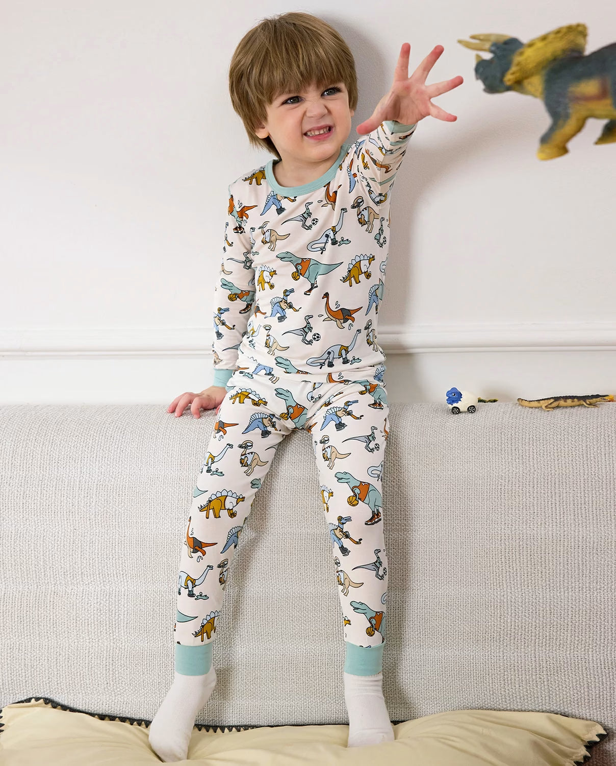 Dino Sports Long Two-Piece Pajama Set, dino sports club bamboo two piece pjs lifestyle 6