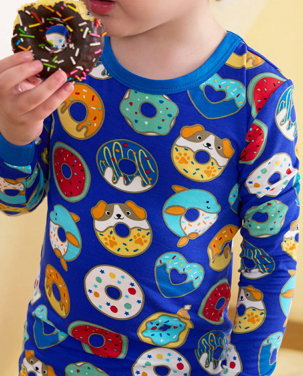 Donut Party Long Two-Piece Pajama Set, donut party club bamboo two piece pjs lifestyle 5