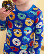Donut Party Long Two-Piece Pajama Set, donut party club bamboo two piece pjs lifestyle 5